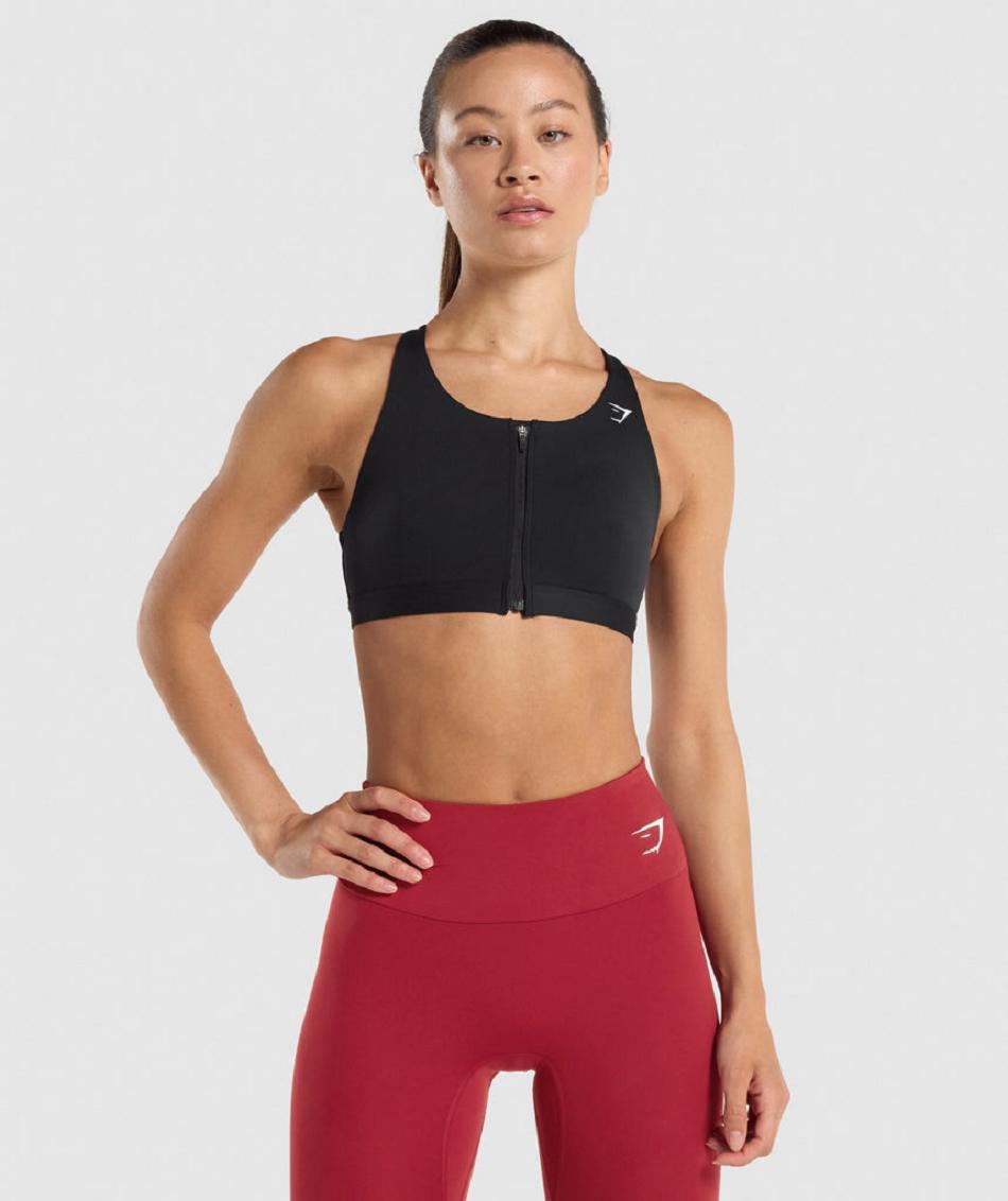 Gymshark Zip Up Ženske Sportski Grudnjak Crne | HR 3325RVD